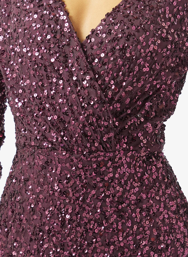 Namshi x  V Neck Bead Embellished Evening Gown for Women | Best Price UAE